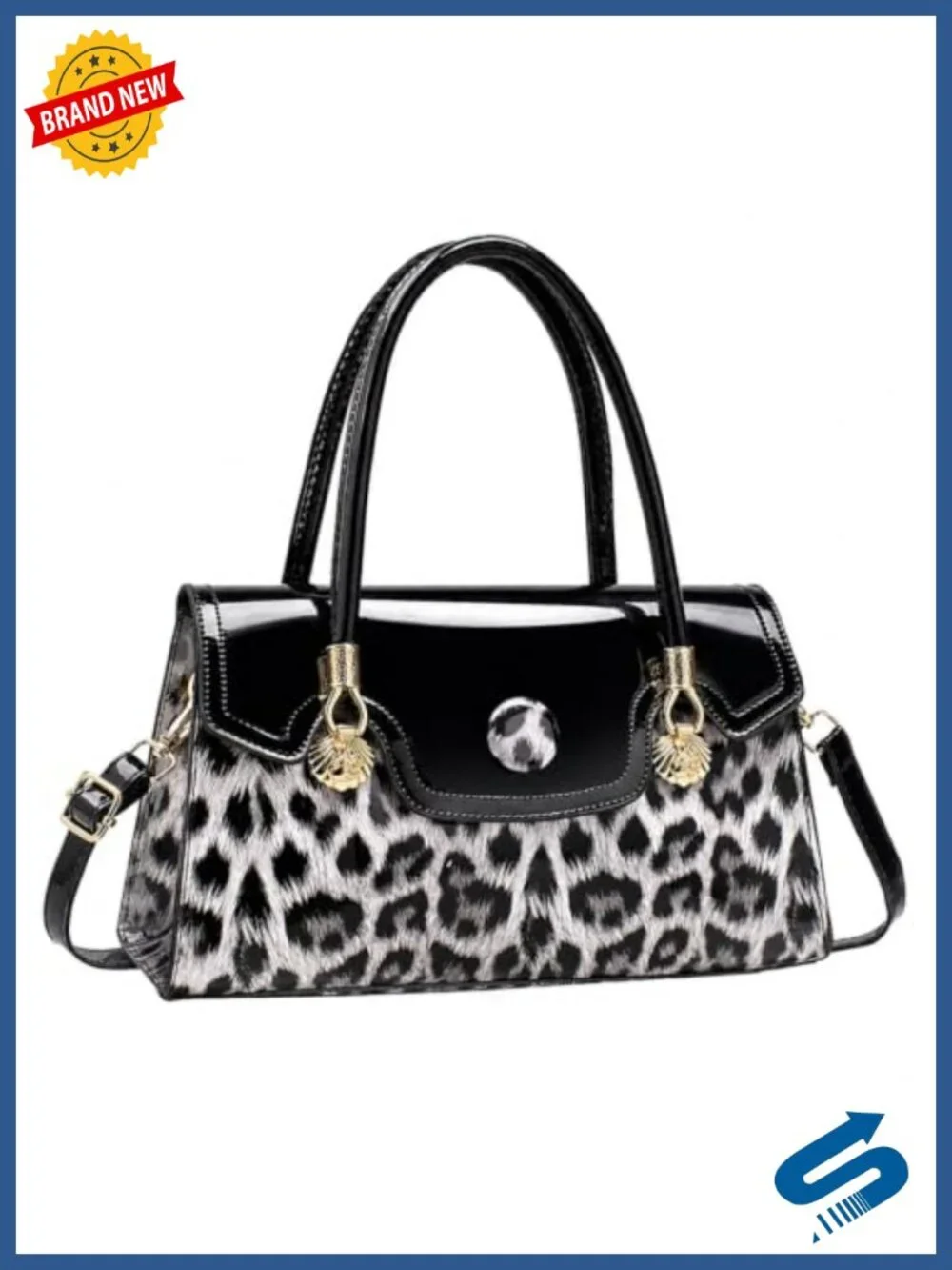 Leopard Print PU Leather Tote Convertible Shoulder Bag with Adjustable Strap